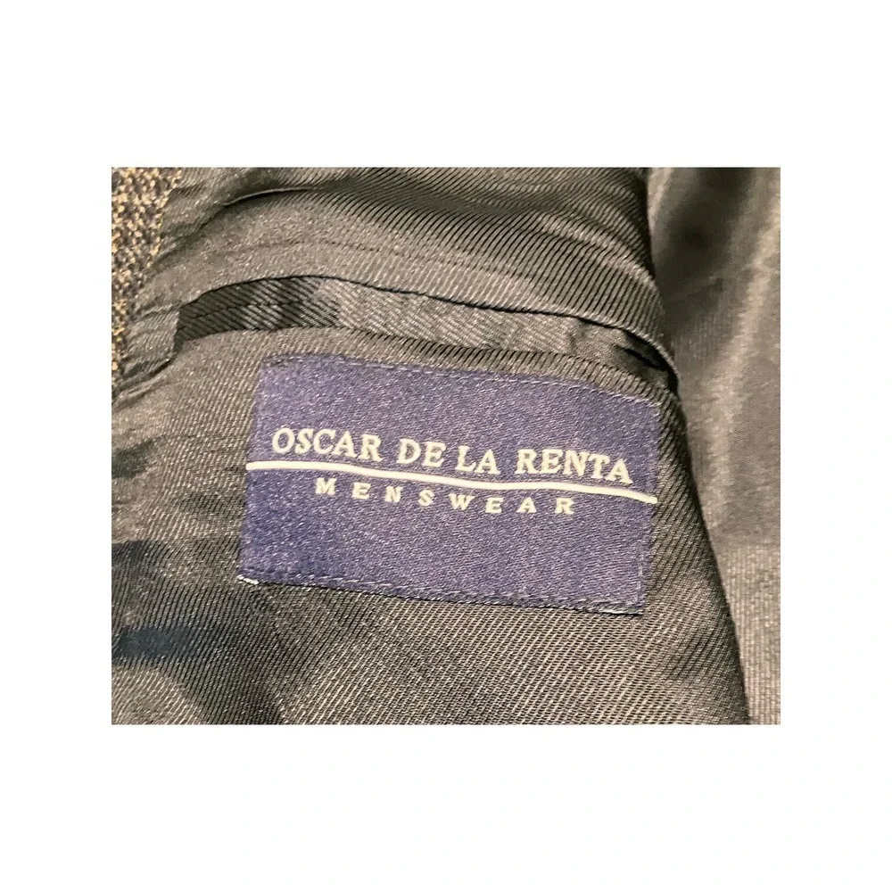 Oscar De‎ La Renta Navy Blue Plaid 38R Wool Blazer Sports Coat Preowned Menswear